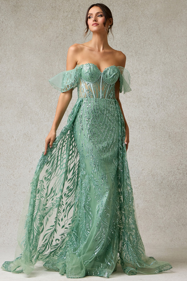 Sweetheart Illusion Top Glitter Print Dress